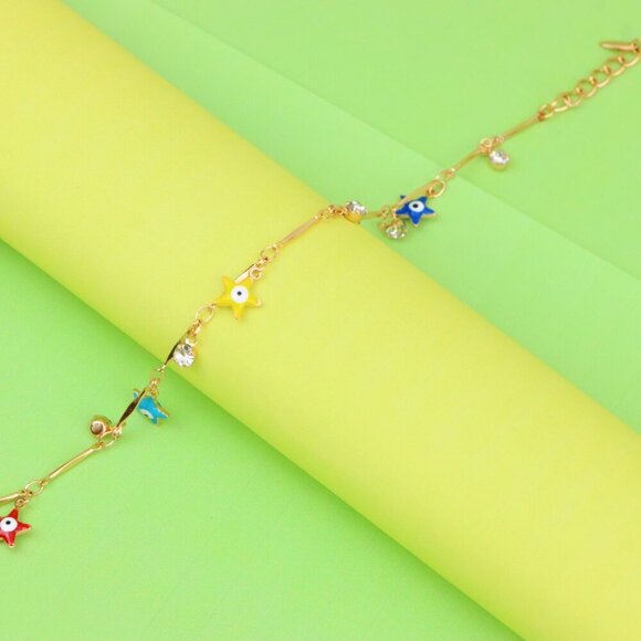 "Colorful Evil Eye Star Rose Gold Anklet for Women and Girls, XPAL1075 - Picture 2 of 11